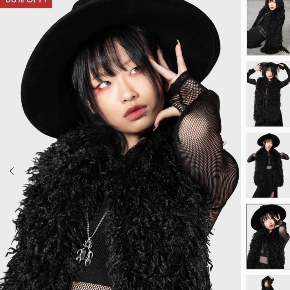 Killstar Fluffy Furry Black Scarf Goth Wrap Winter Punk Fur Avante Garde Glam